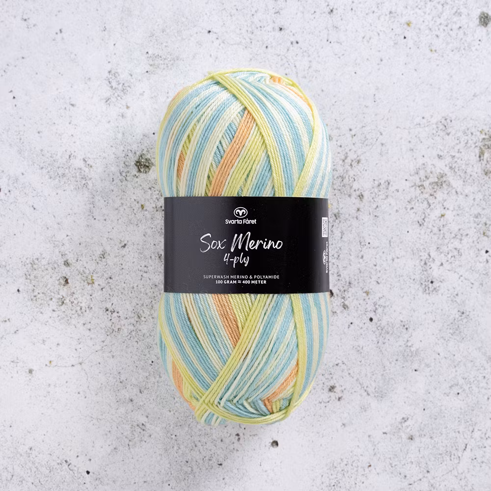 Svarta Fåret Sox Merino 4 ply Miami Beat 100g nystan sockgarn