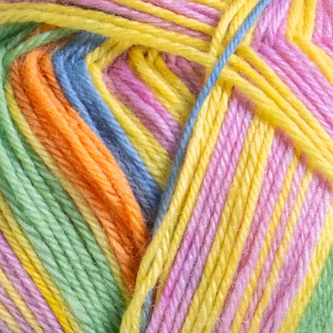 Närbild på Sox Merino 4 ply Jellybean Row visar kulör och maskbild