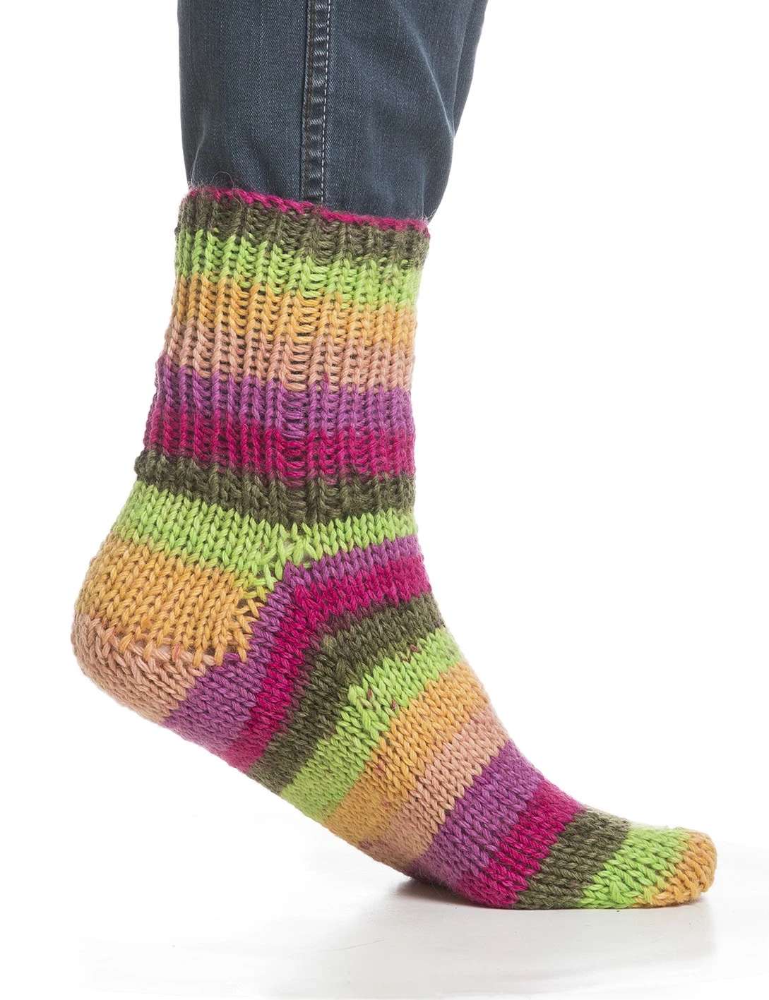 Stickad socka i Viking Garn Raggen färg 744 gul grön