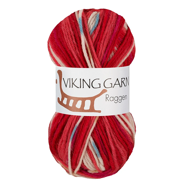 Viking Garn Raggen 150g färg 749 multi röd nystan sockgarn