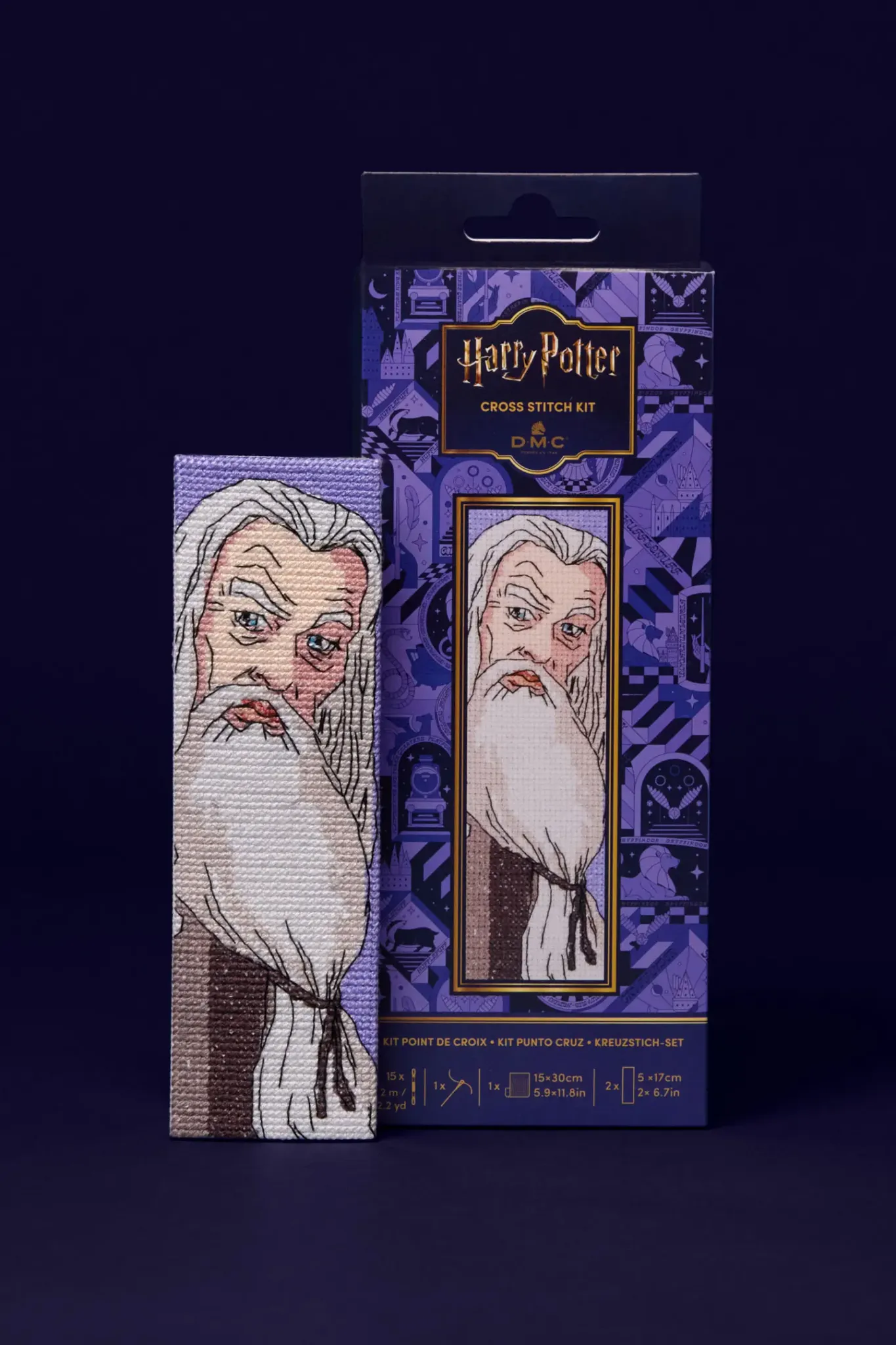 DMC Harry Potter – Korsstygnskit bokmärke Dumbledore – kit och förpackning