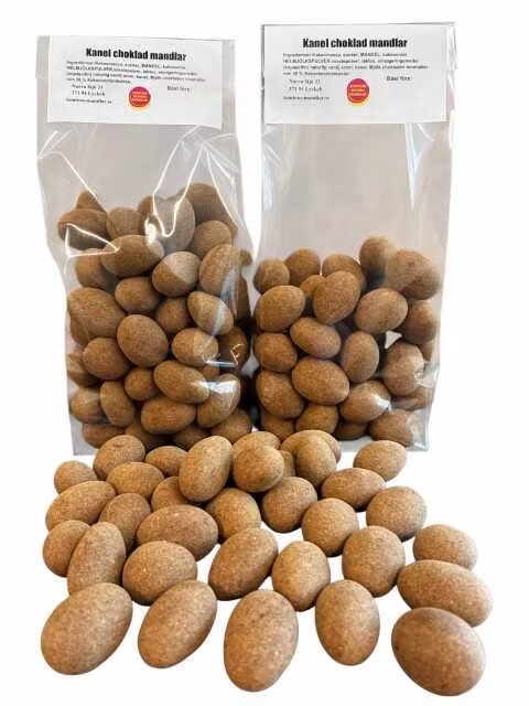 Mjölkchoklad-dragerade mandlar med kanel.
