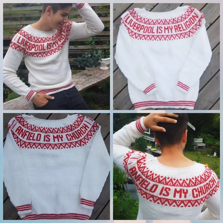 Mønster på genseren : Liverpool is my religion