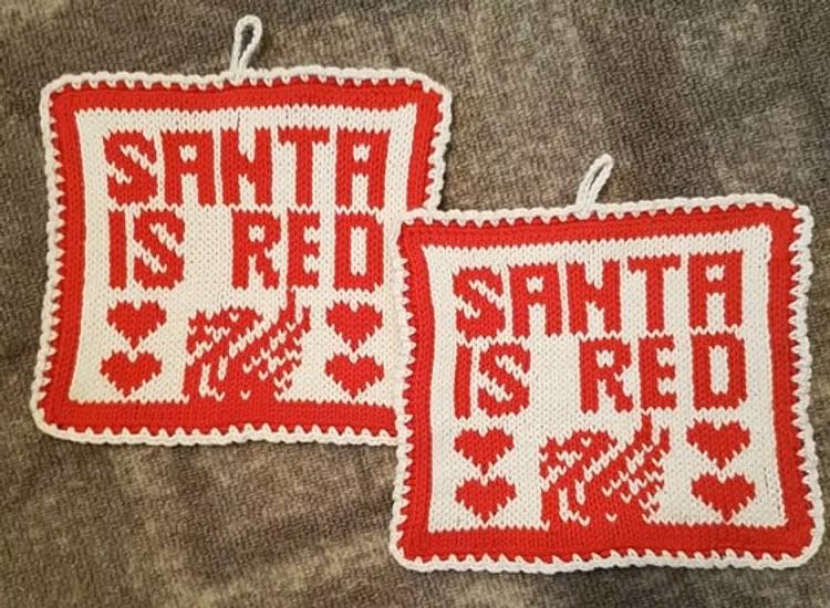 Mønster på Grytelappene : Santa is red og YNWA