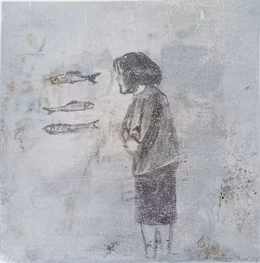 "Hur ska det går för alla fiskarna?" - Monoprint