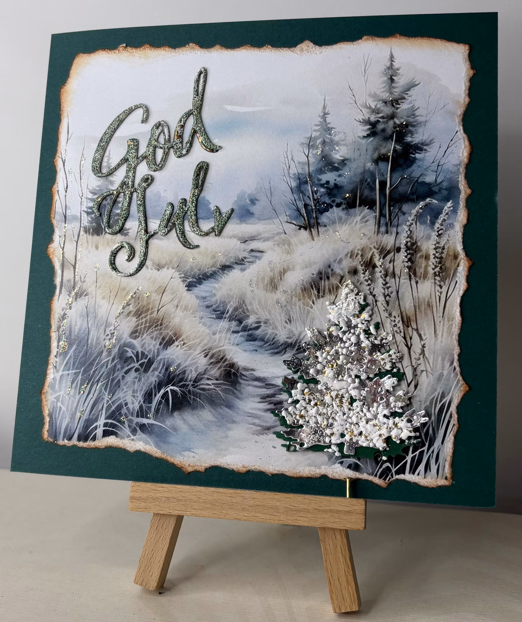 Handgjorda kort av JessieL: God Jul -Vintervitt landskap