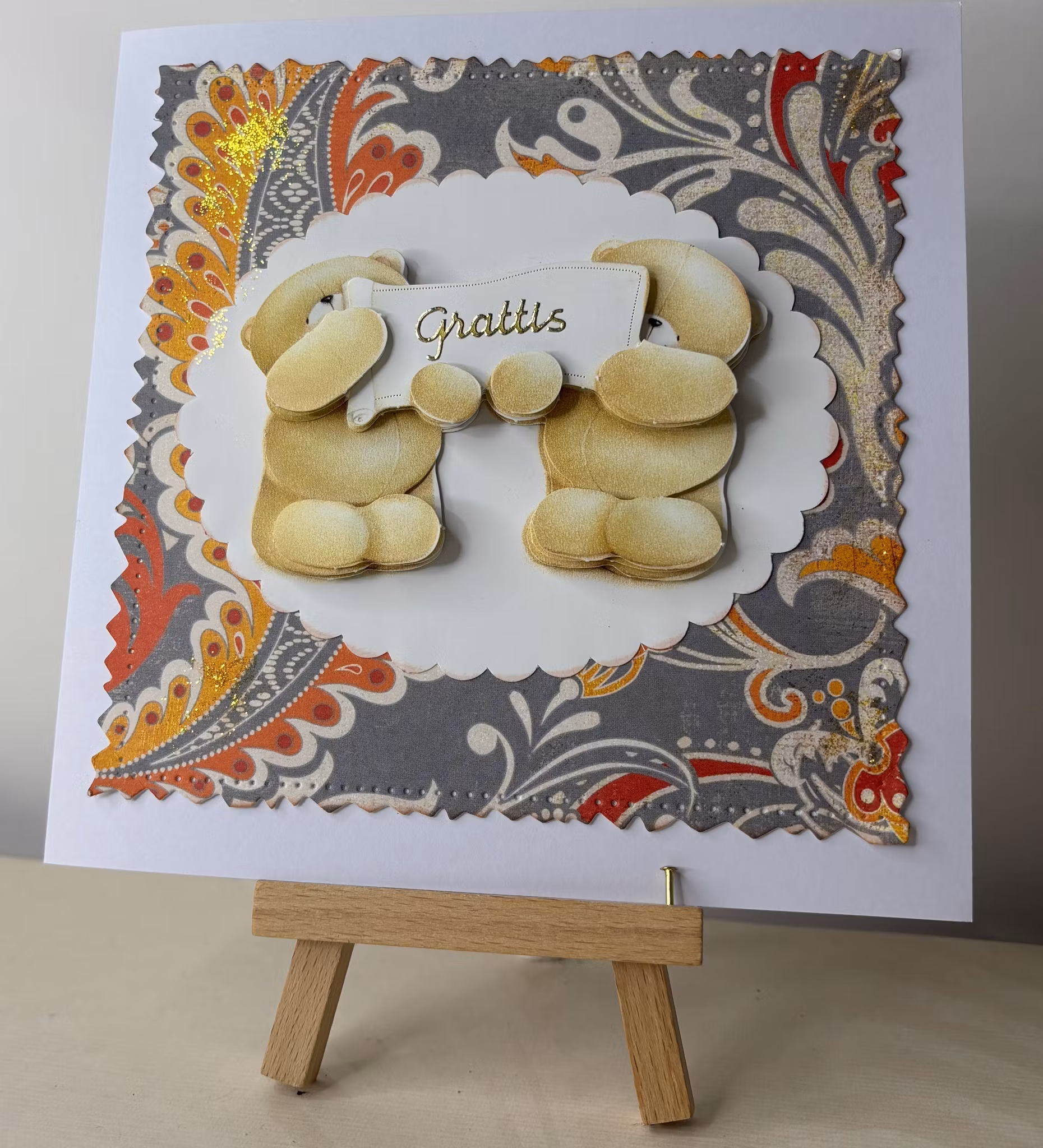 Handgjorda kort av JessieL: Grattis - Nallar med skylt