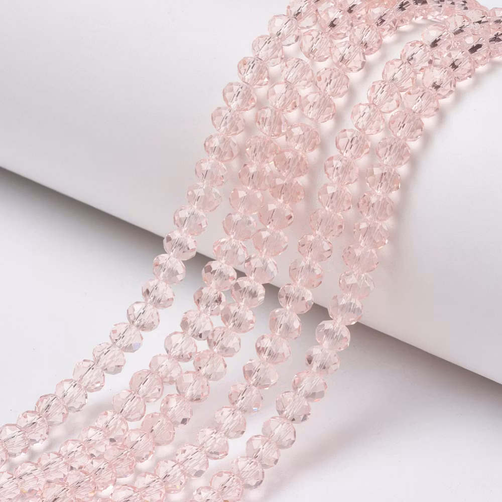 Facetterade abacus 8x6 mm ljusrosa glas, 1 sträng