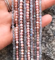 REA: Facetterad ljus labradorite 2-2.5 mm, 1 sträng