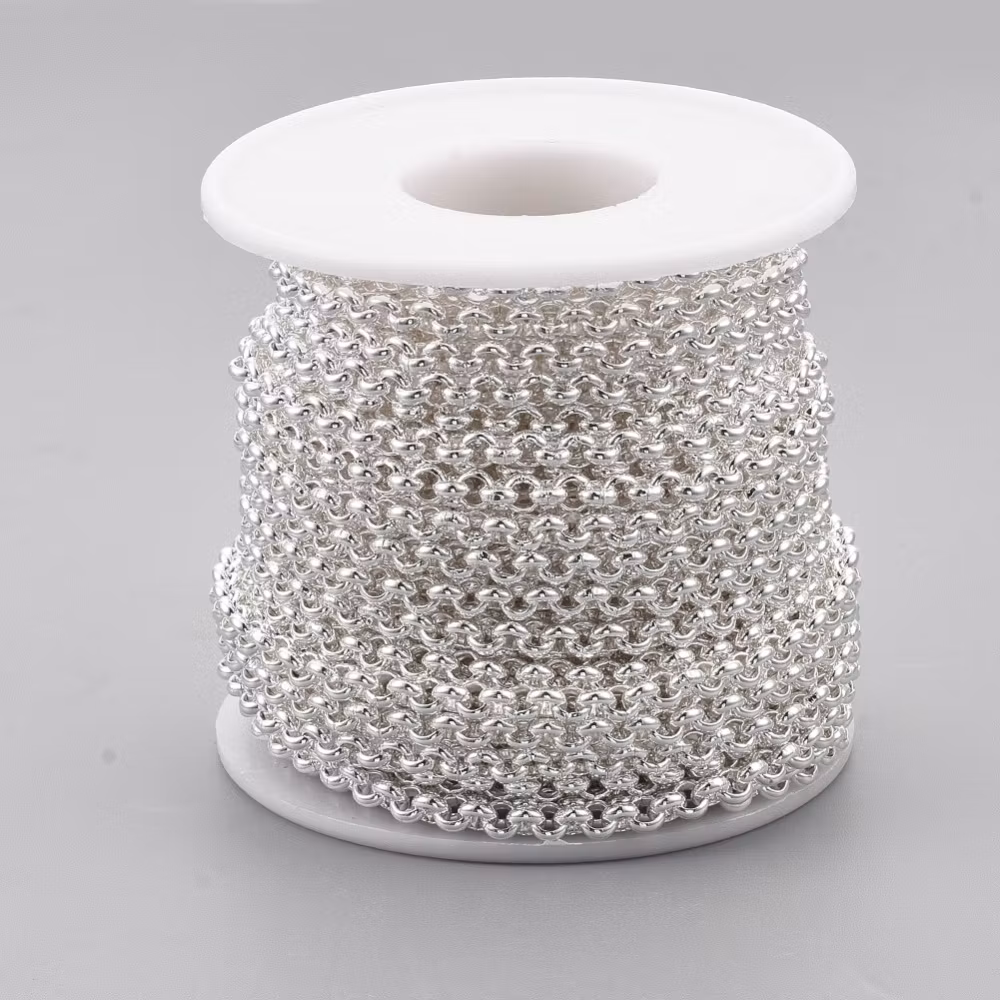 Silverfärgat rostfritt stål ärtlänk 4 mm, 5 m