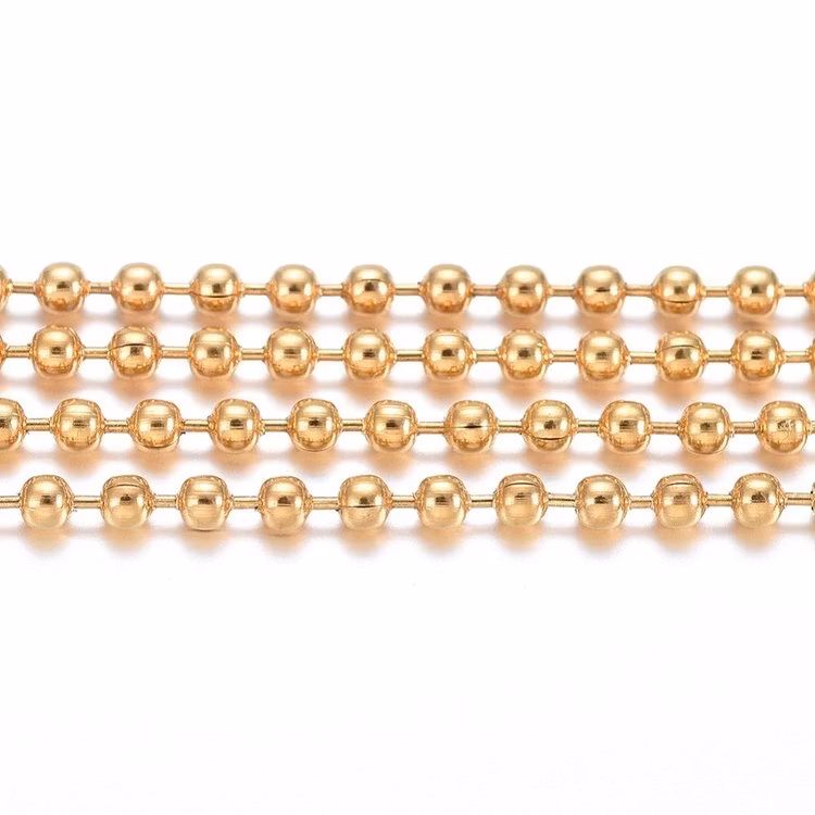 Guldfärgat rostfritt stål kulkedja 1.5 mm med PVD plätering, 5 m