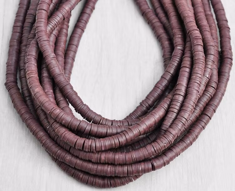 Heishi pärlor mörkbrun, 1 sträng