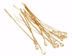 Guldfärgat kirurgiskt stål öglepinnar 3 cm med 24k plätering, ca 50 st
