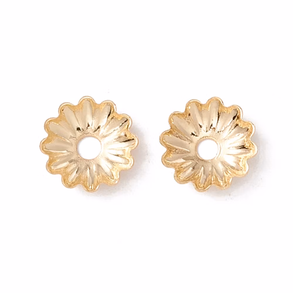 Guldfärgat kirurgiskt stål pärlhattar räfflade 6 mm med PVD plätering, ca 50 st