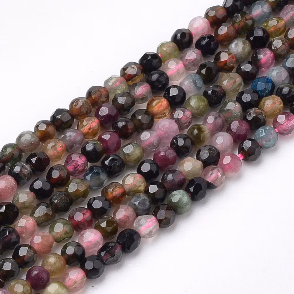 Facetterad turmalin multi 4 mm, 1 sträng