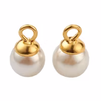 Guldfärgat rostfritt stål berlock rund med pärla 8 mm, 1 st