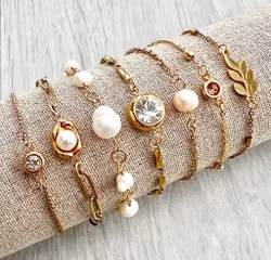 Guldfärgad armbandslänk med sötvattenspärlor, 1 st