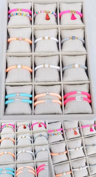 Heishi pärlor aqua, 1 sträng