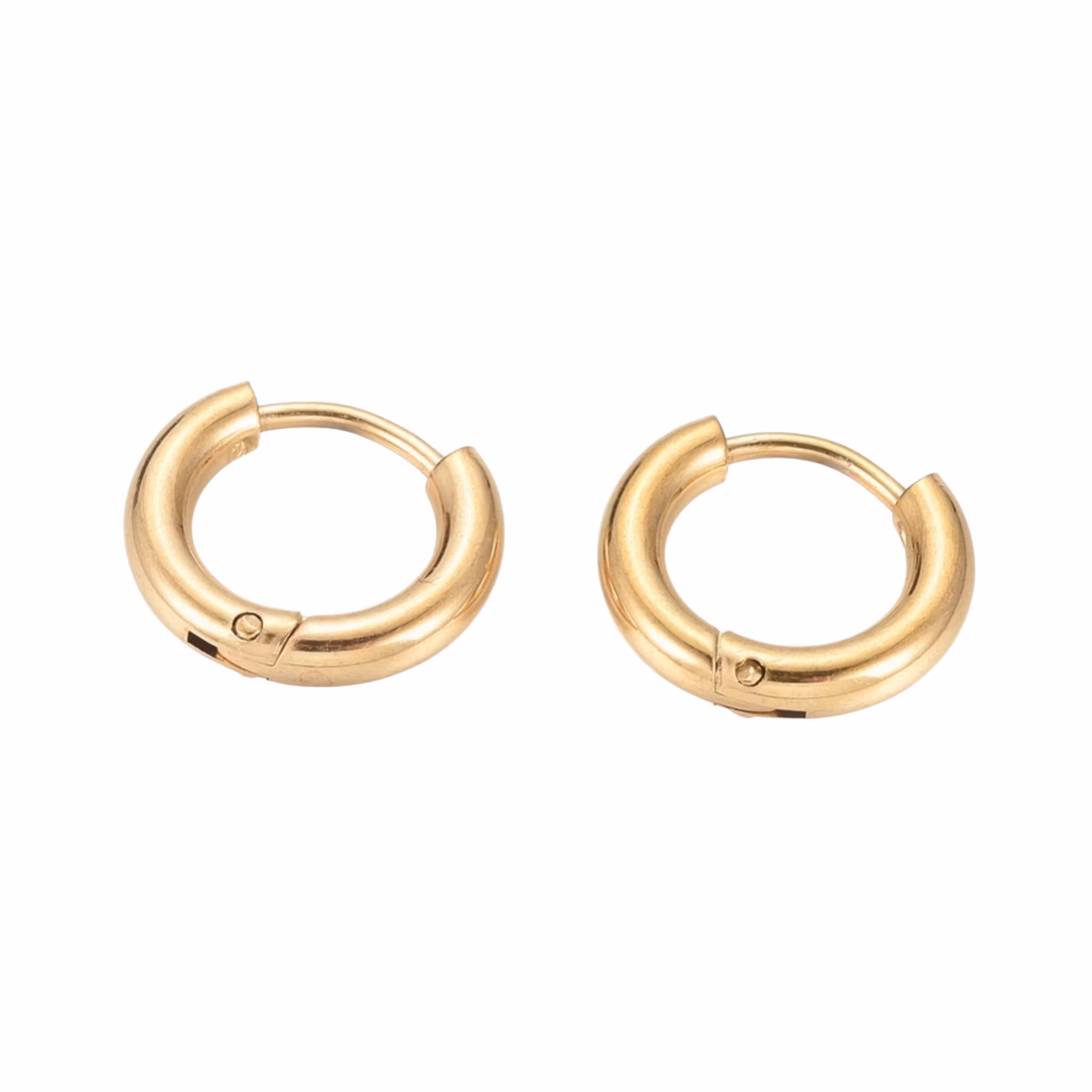 Guldfärgat kirurgiskt stål creoler 14 mm tunna med PVD plätering, 1 par