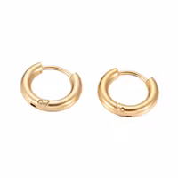 Guldfärgat kirurgiskt stål creoler 14 mm tunna med PVD plätering, 1 par