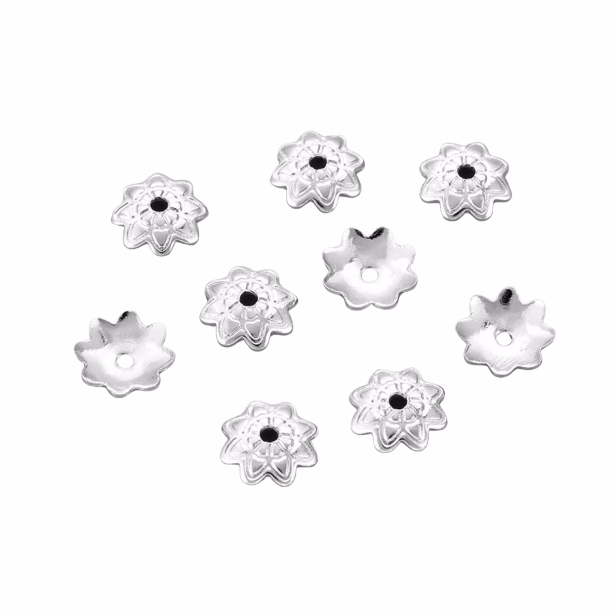 Silverfärgat rostfritt stål pärlhattar 7 mm, ca 50 st