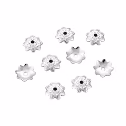 Silverfärgat rostfritt stål pärlhattar 7 mm, ca 50 st