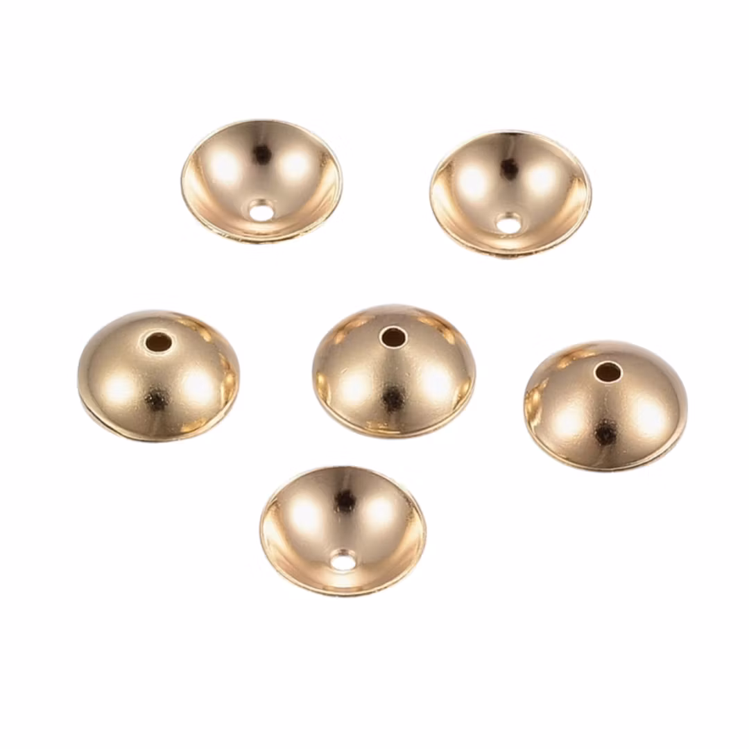 Guldfärgat rostfritt stål pärlhattar 10 mm med 18k plätering, 50 st