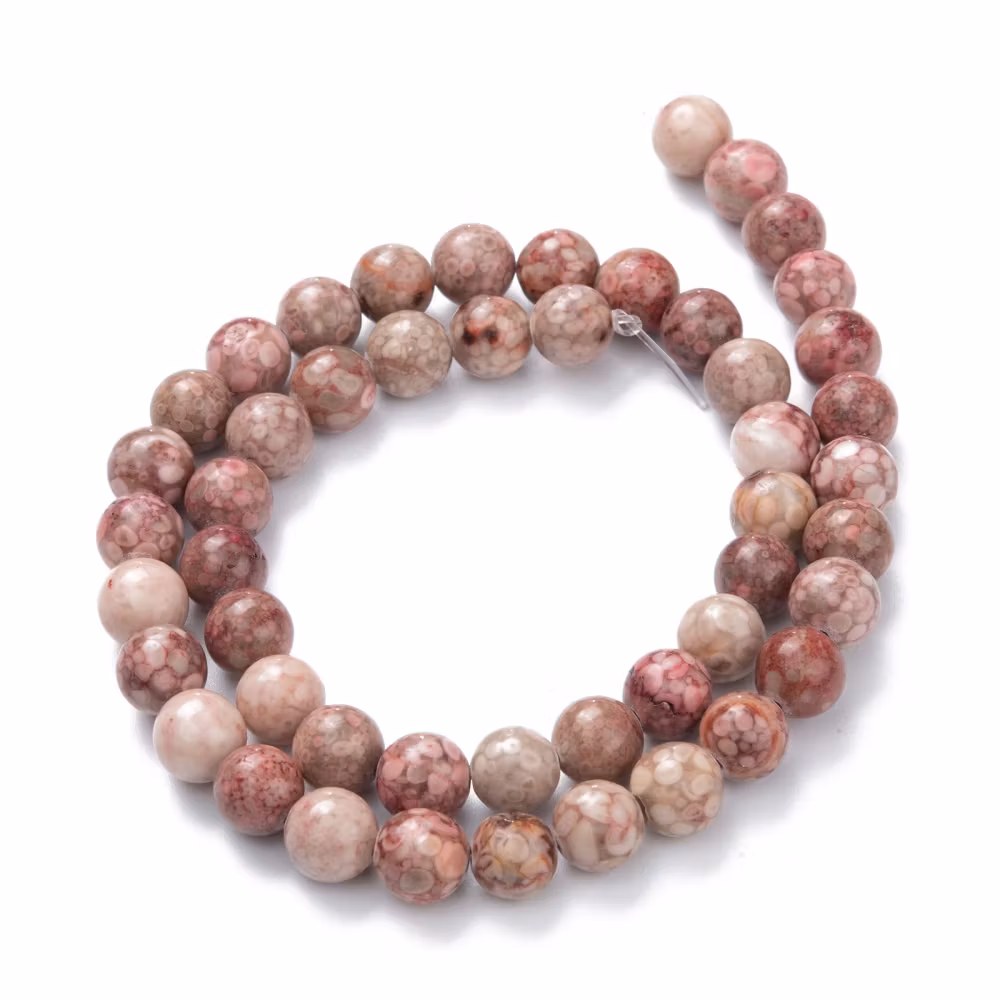 Maifan stone rödmelerad 8 mm, 1 sträng