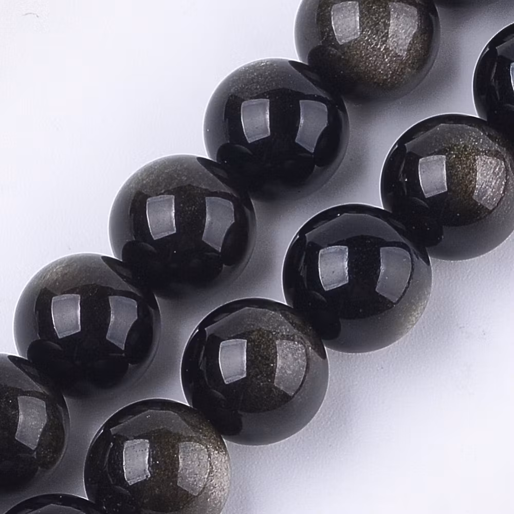 Golden Sheen Obsidian 10 mm, 1/2 sträng