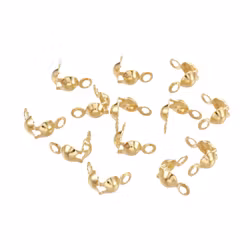 Guldfärgat rostfritt stål knutgömmor 4 mm med öglor och PVD plätering, ca 100 st