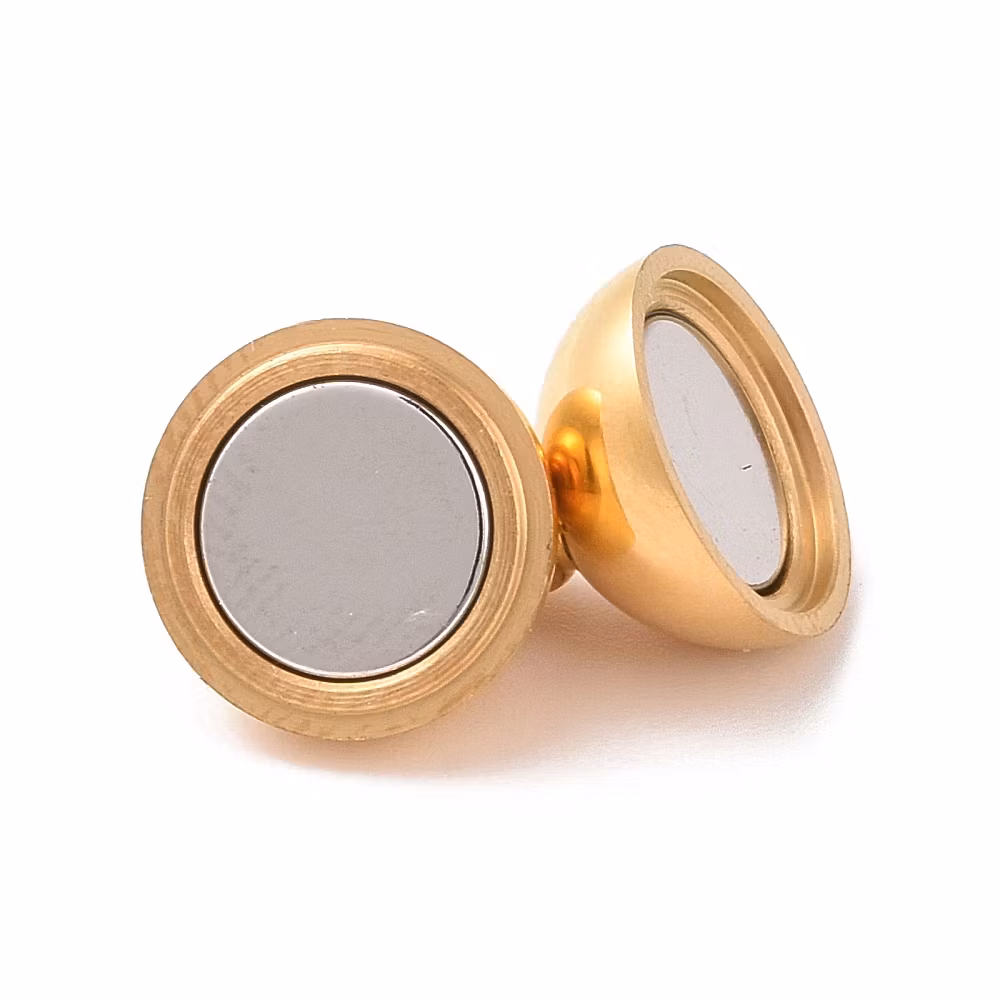 Guldfärgat rostfritt stål magnetlås rund 8 mm med PVD plätering, 1 st