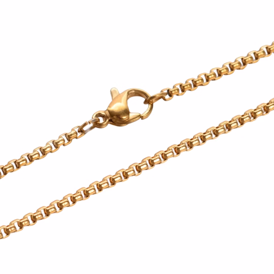 REA: Guldfärgat rostfritt stål boxkedja med klolås 60 cm, 1 st