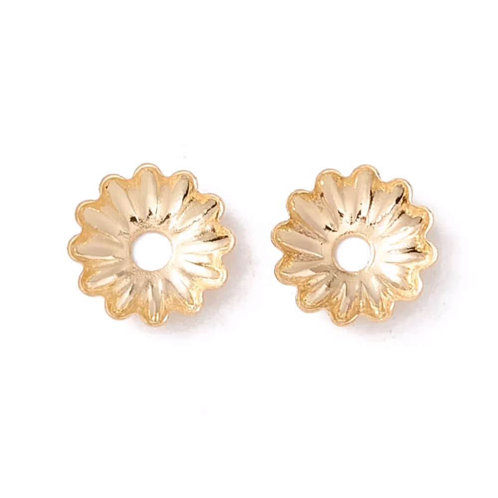 Guldfärgat kirurgiskt stål pärlhattar räfflade 6 mm med PVD plätering, ca 100 st