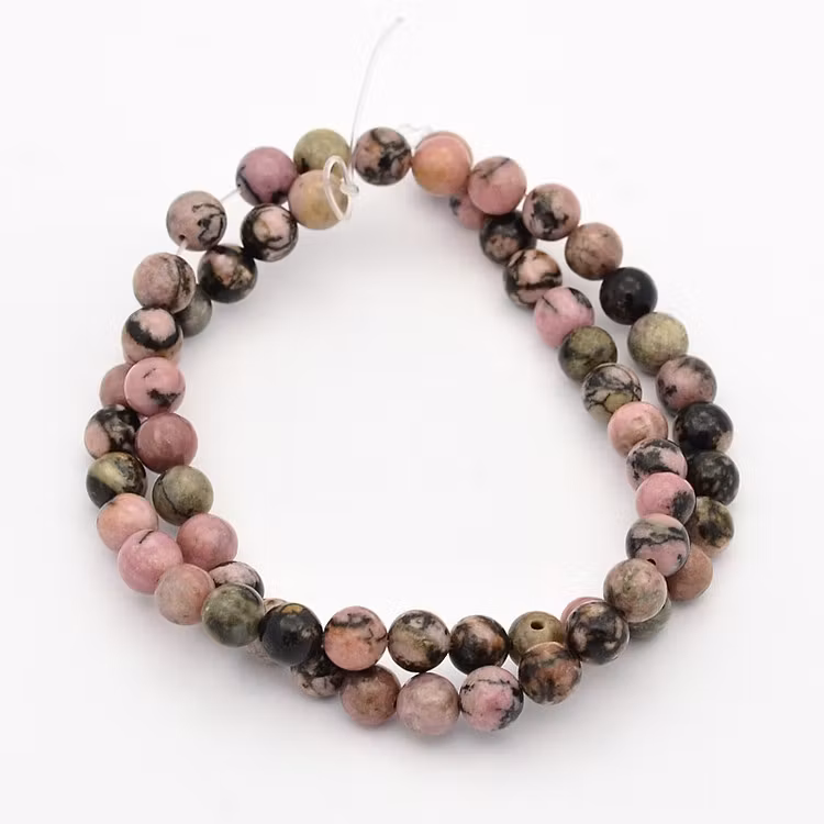 Rodonit rosa/svartmelerad 4 mm, 1 sträng