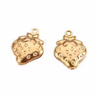 Gold-colored stainless steel strawberry charm, 1 pc.