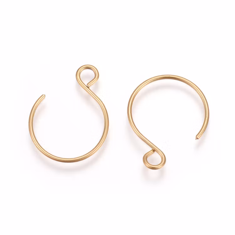 Gold-colored surgical steel round ear hooks with PVD plating, approx. 100 pcs.