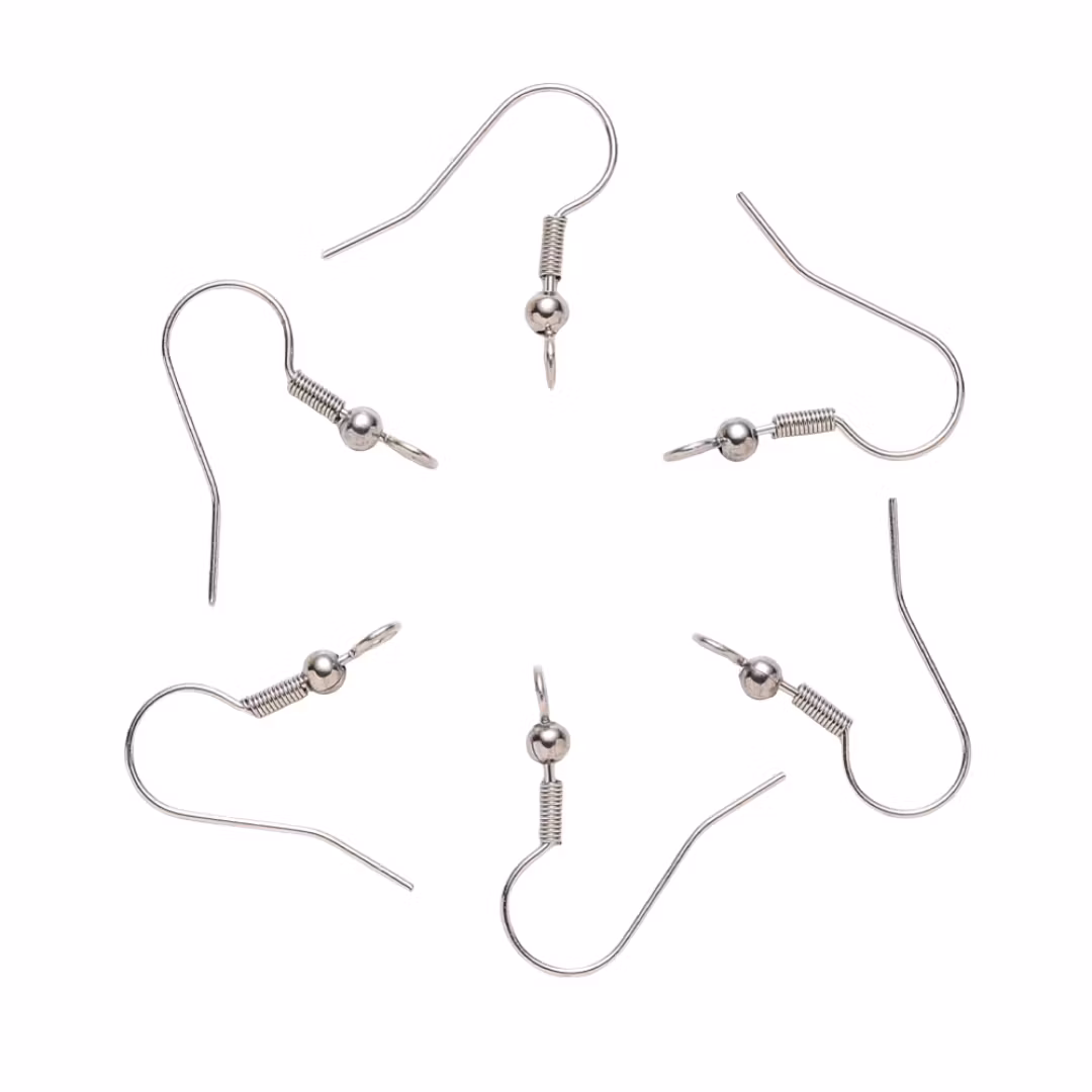Surgical steel ear hooks with straight loop, approx. 100 pcs.