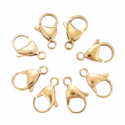 Gold-colored surgical steel claw clasp 12 mm with PVD plating, 100 pcs.