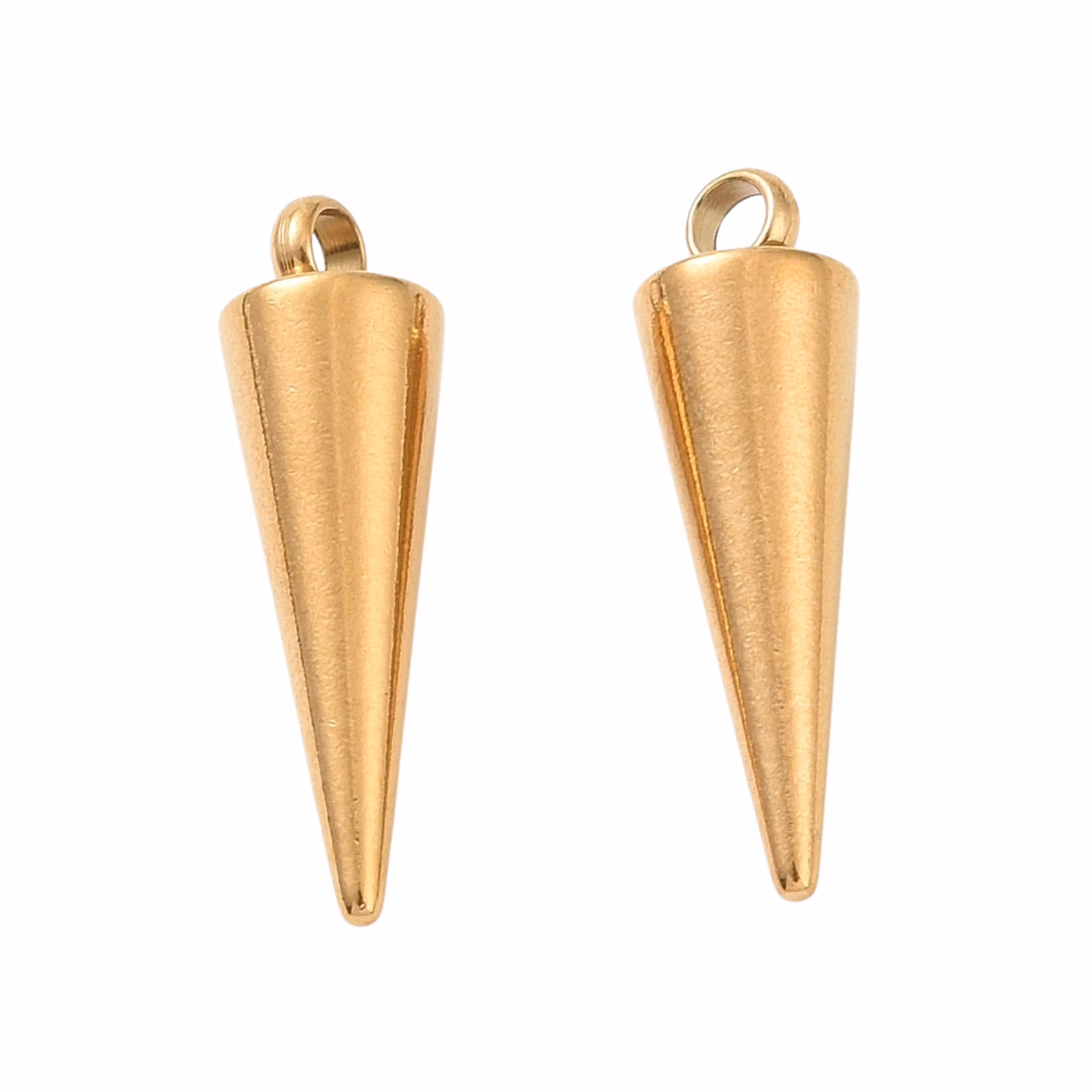 Gold-colored stainless steel charm spike/cone with PVD plating, 1 pc.