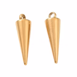 Gold-colored stainless steel charm spike/cone with PVD plating, 1 pc.