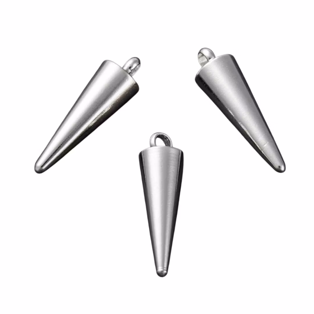 Gold-colored stainless steel charm spike/cone with PVD plating, 1 pc.