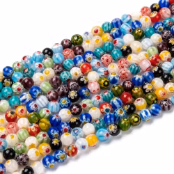 Millefiori 8 mm runda, 1 sträng