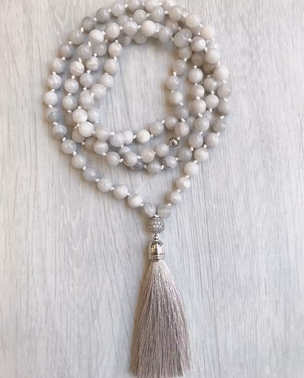 Crazy agate vit/beige 6 mm, 1 sträng