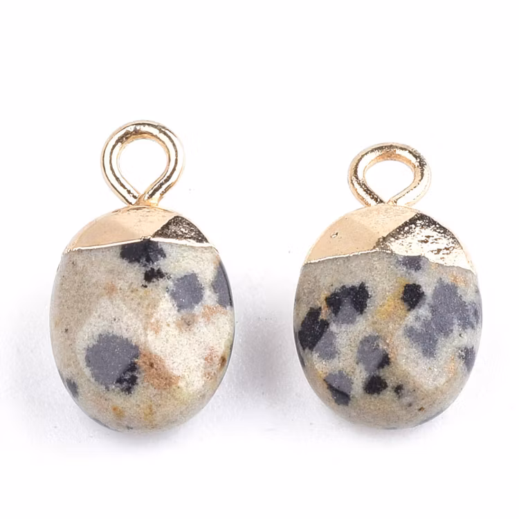 Guldfärgad oval berlock Dalmatiner Jaspis, 1 st