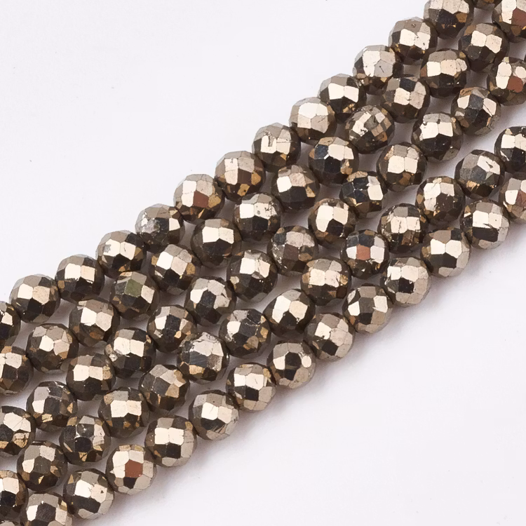 Facetterad pyrit 3 mm, 1 sträng