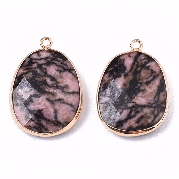 Guldfärgat hänge rodonit rosa/svartmelerad, 1 st