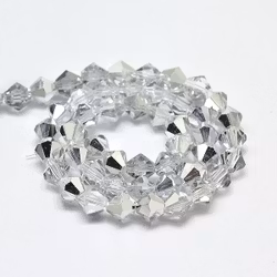 Bicone 6 mm silver/glas, 1 sträng