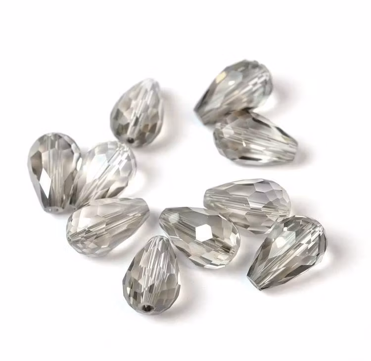 Facetterade glasdroppar grå/silver AB 15 mm, 10 st