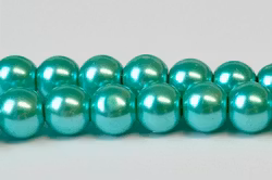 Vaxade glaspärlor 6 mm blågrön, 1 sträng