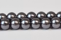 Vaxade glaspärlor 6 mm mörkgrå, 1 sträng